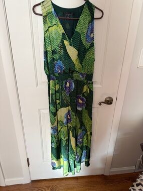 White House Black Market Green Floral High-Low Dress